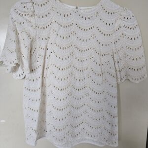 Sezane Cream Eyelet Lace Blouse